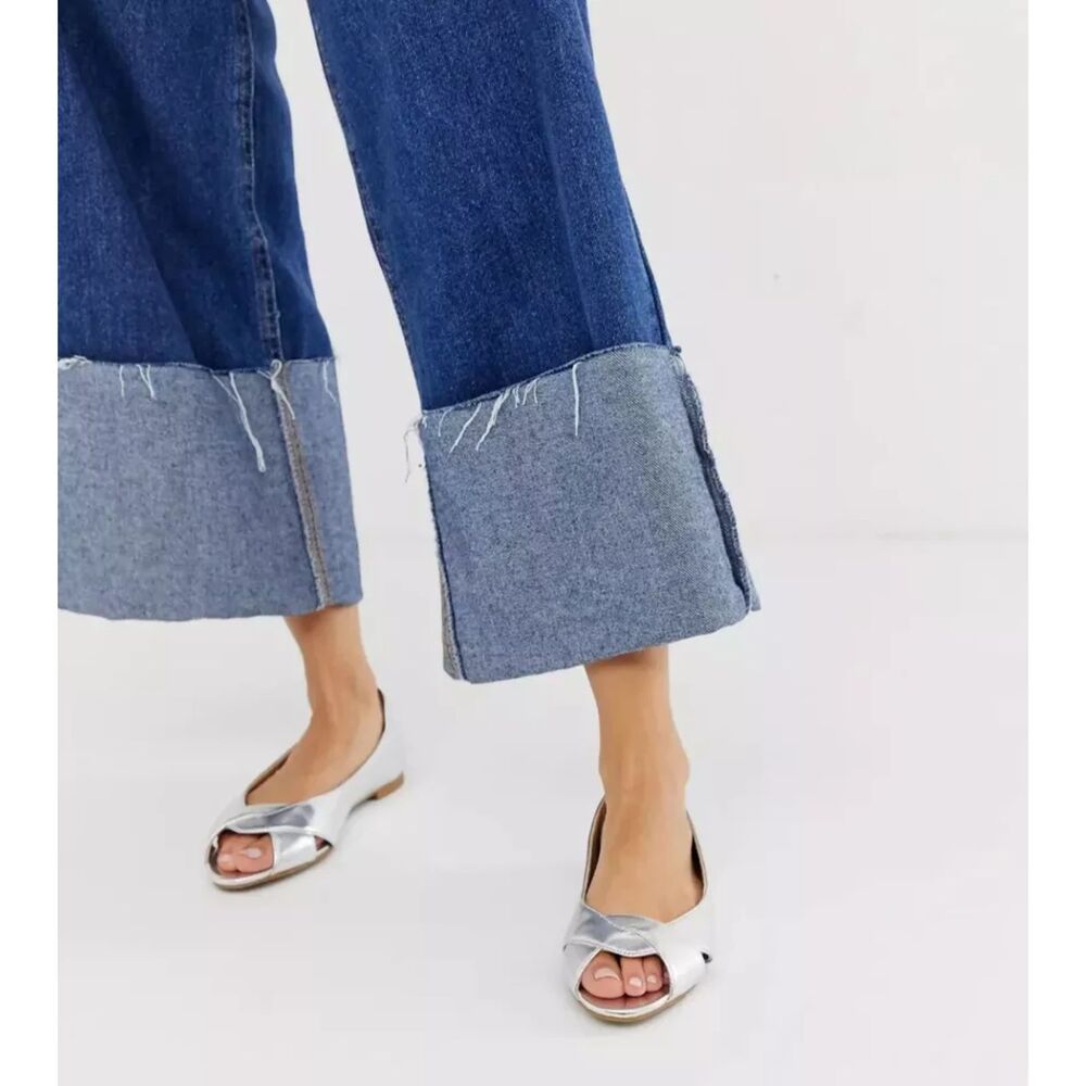 Asos Leadership Peeptoe Ballet Flats Silver Size 7